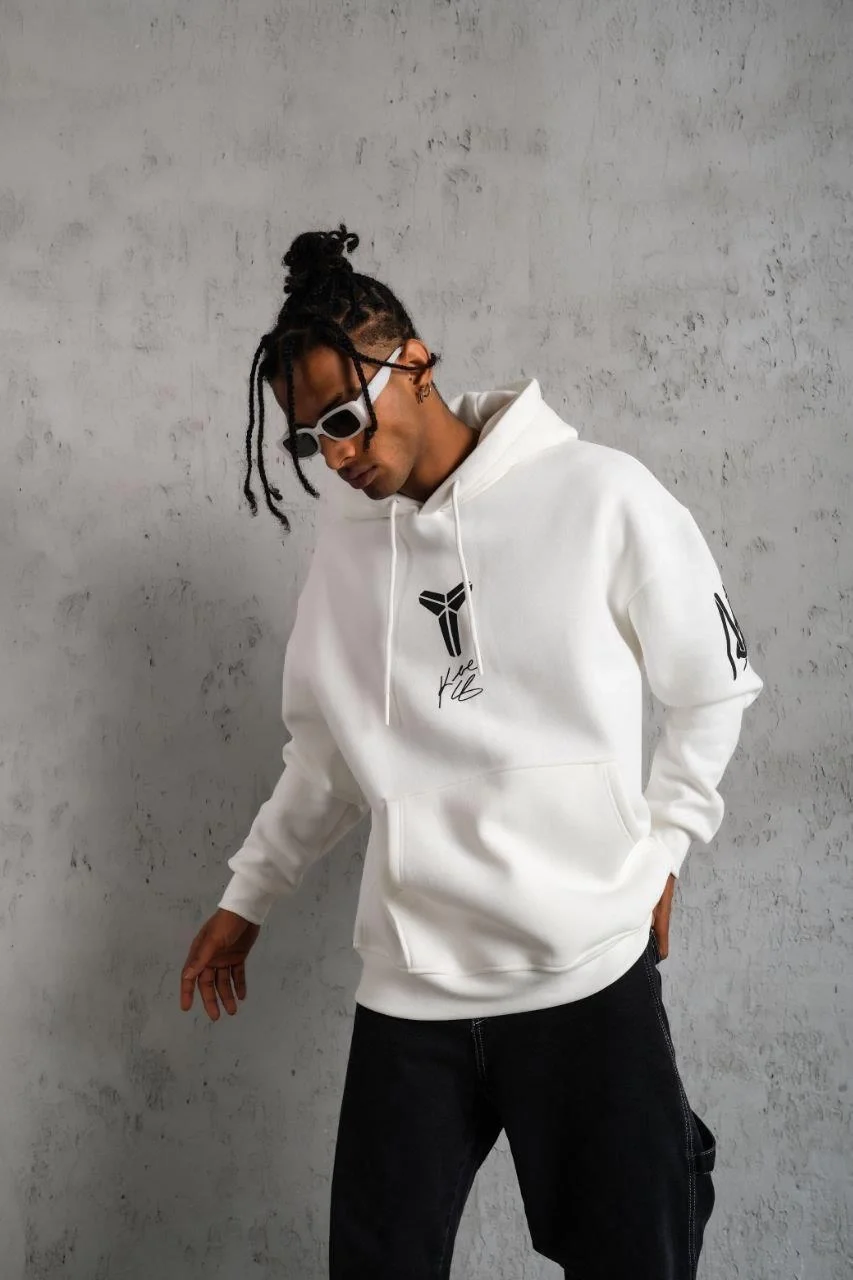 Erkek Baskılı Kapüşonlu Sweat - Beyaz Görsel 2