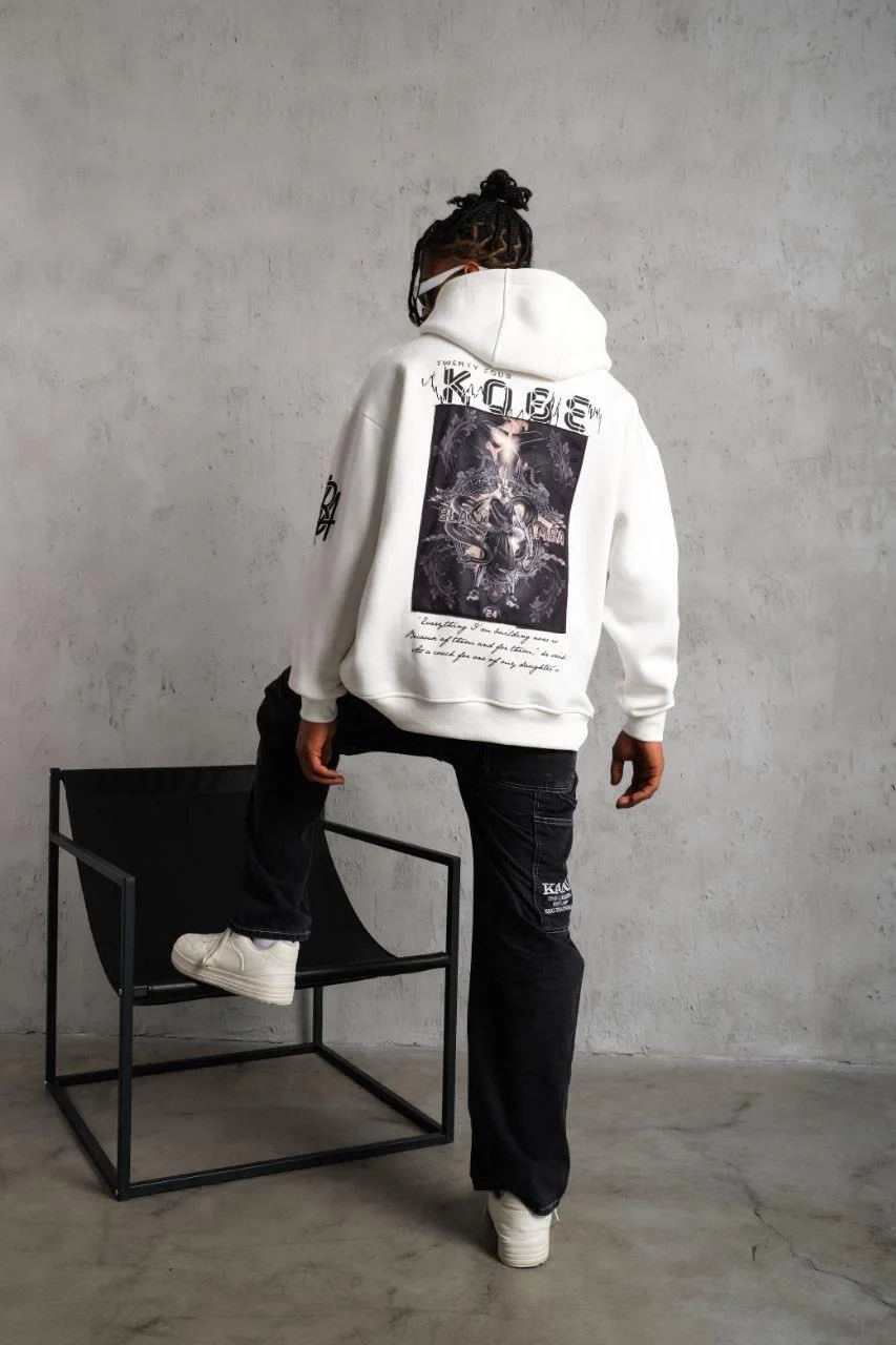 Erkek Baskılı Kapüşonlu Sweat - Beyaz Görsel 3