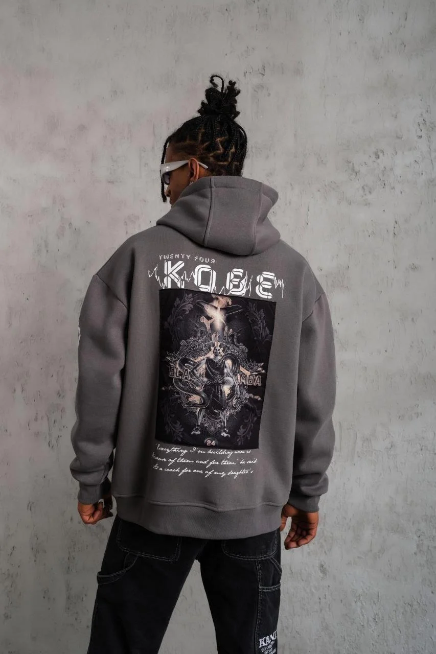 Erkek Baskılı Kapüşonlu Sweat - Gri Görsel 3