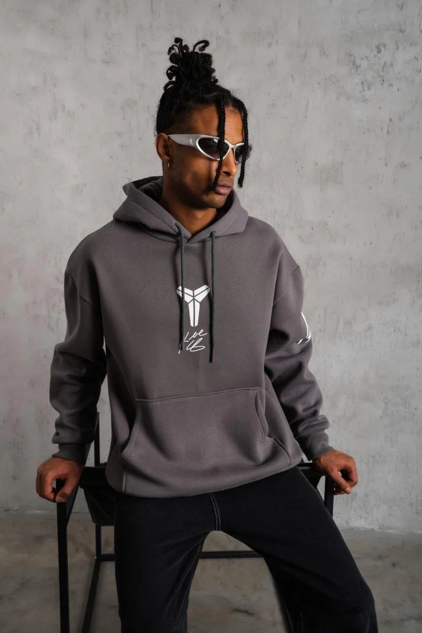 Erkek Baskılı Kapüşonlu Sweat - Gri Görsel 4