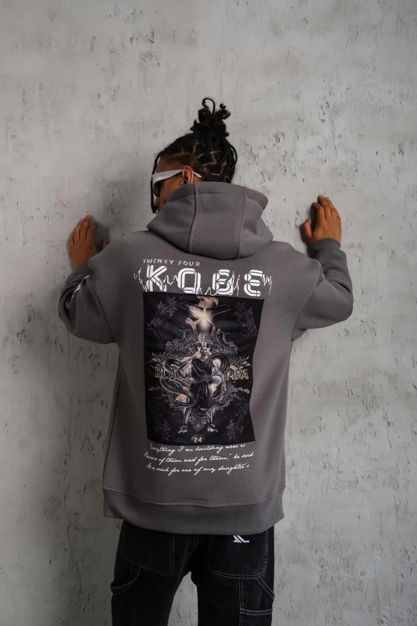 Erkek Baskılı Kapüşonlu Sweat - Gri Görsel 5