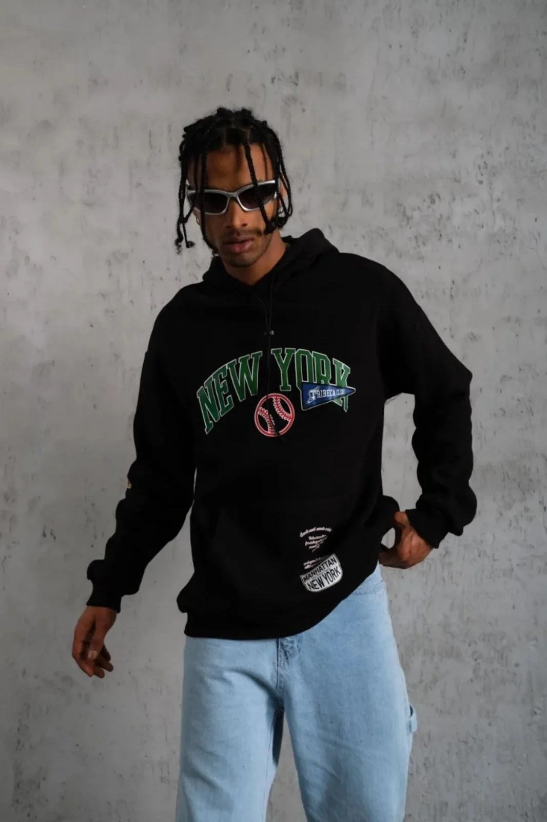 Erkek Baskılı Kapüşonlu Sweatshirt - Siyah Görsel 3