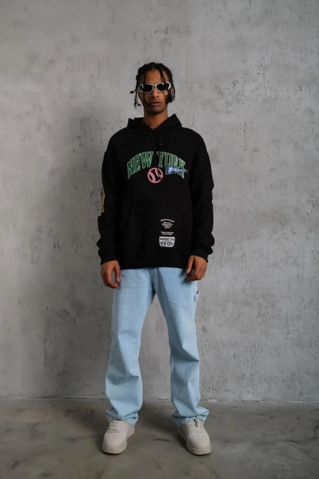 Erkek Baskılı Kapüşonlu Sweatshirt - Siyah Görsel 4
