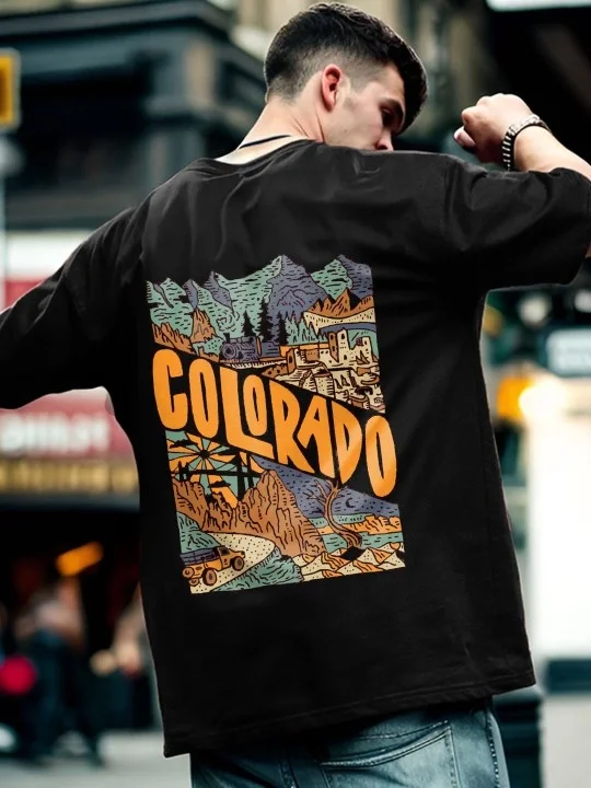 Erkek Baskılı Oversize T-shirt - Siyah Görsel 4