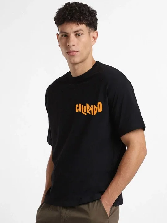 Erkek Baskılı Oversize T-shirt - Siyah Görsel 5