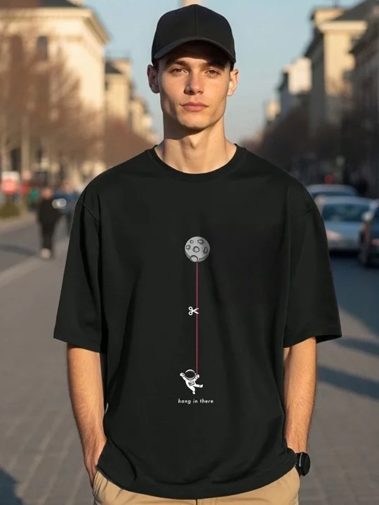 Erkek Baskılı Oversize T-shirt - Siyah Görsel 2