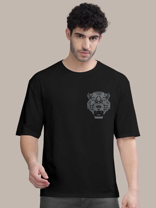 Erkek Baskılı Oversize T-shirt - Siyah Görsel 2