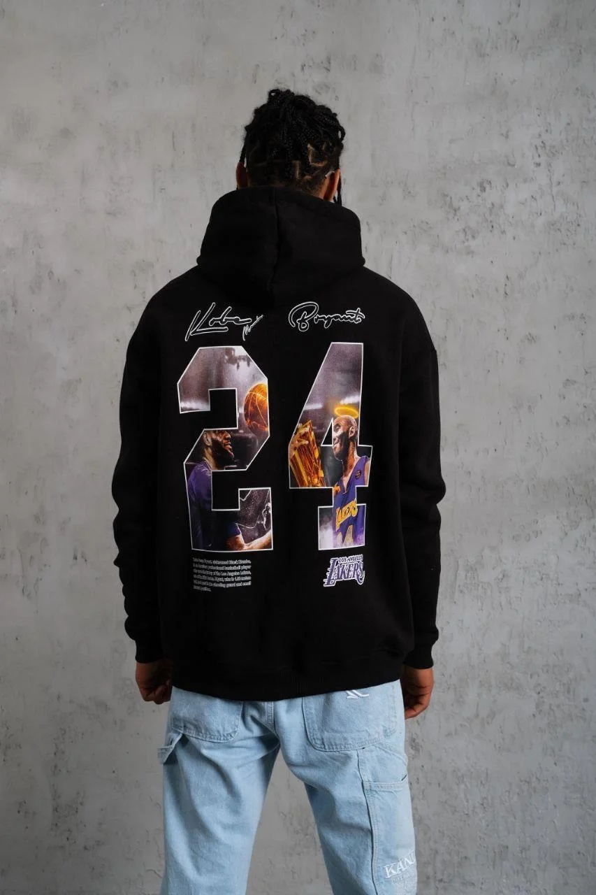 Erkek Baskılı Oversize Üç İplik Kapüşonlu Sweatshirt - Siyah Görsel 4
