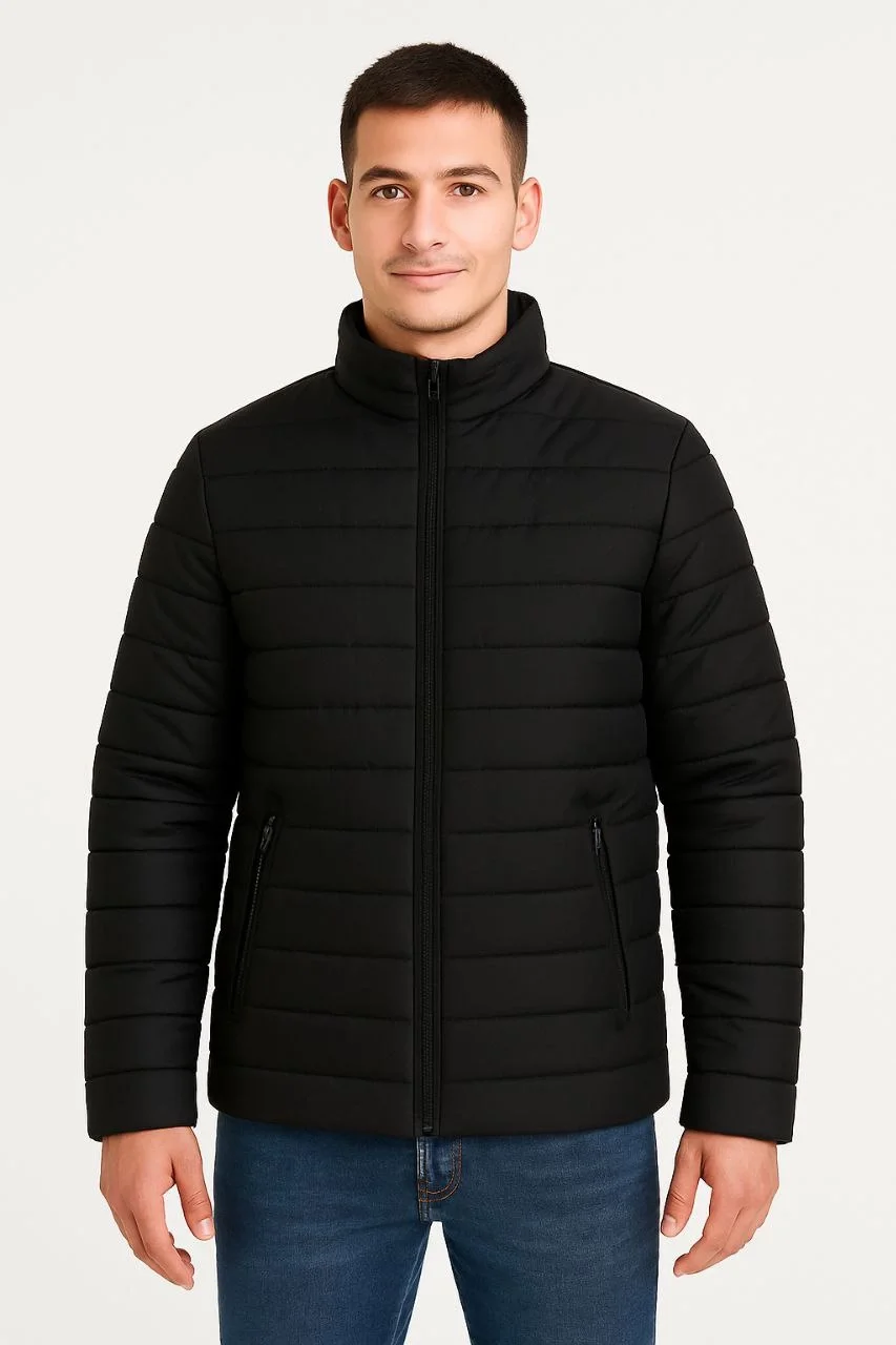 Erkek Bomber Mont Ceket – Su İtici Kumaş, Kapitone Astarlı, Fermuarlı, Kışlık - Siyah