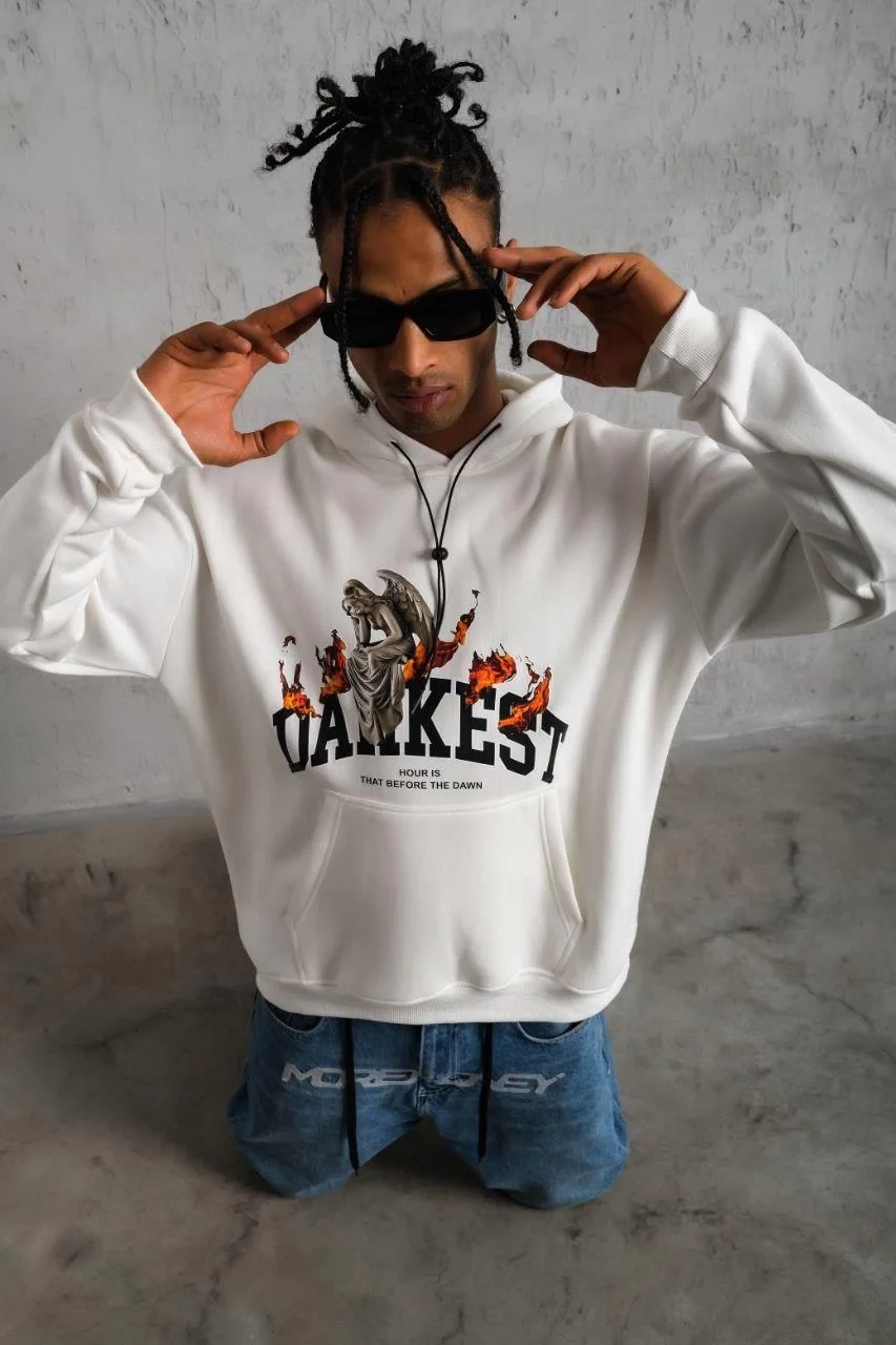 Erkek DANKES Baskılı Kapüşonlu Sweat - Beyaz Görsel 3