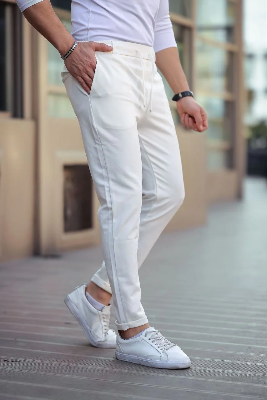 Erkek Diagonel Mikro dokulu Cepli Beli Lastilki Pantolon - Bej