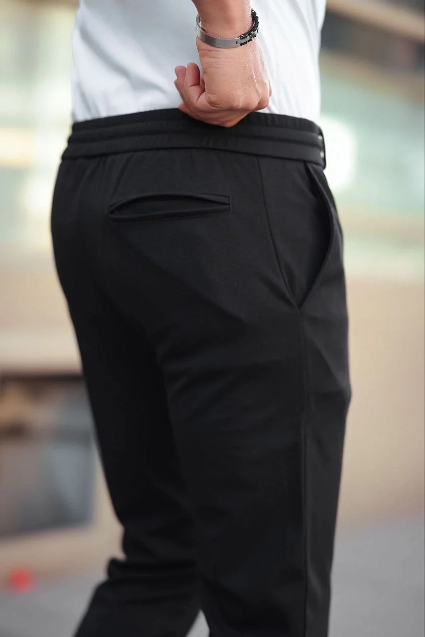 Erkek Diagonel Mikro dokulu Cepli Beli Lastilki Pantolon - Siyah