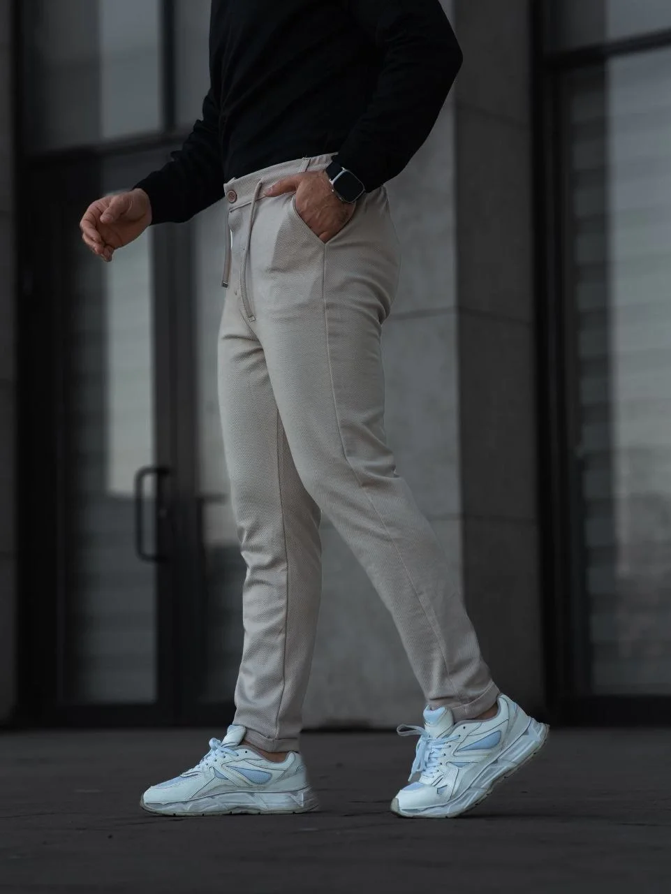 Erkek Diagonel Mikro dokulu Cepli Pantolon - Gri