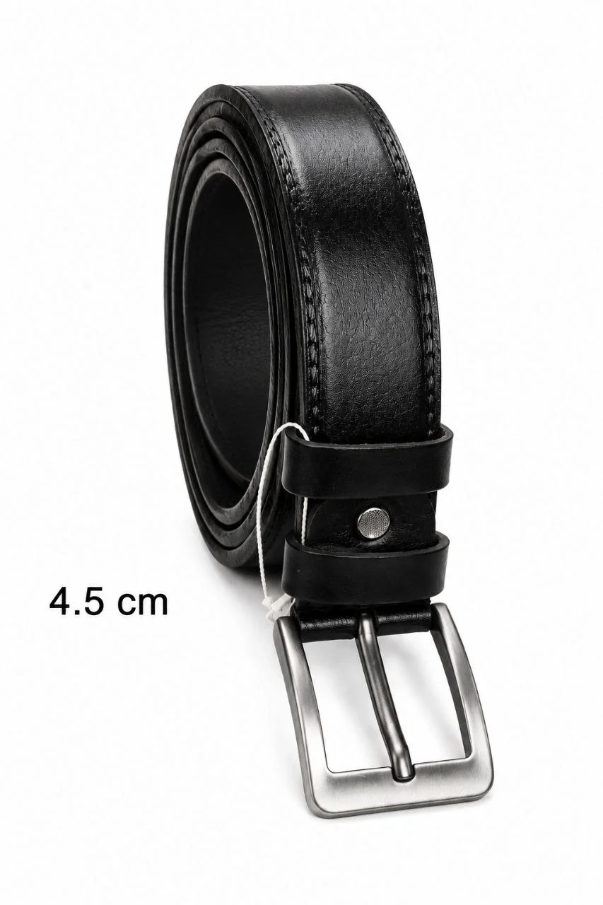 Erkek Hakiki Deri 4.5 cm Klasik ve Kot Pantolon Kemeri Metal Tokalı Siyah