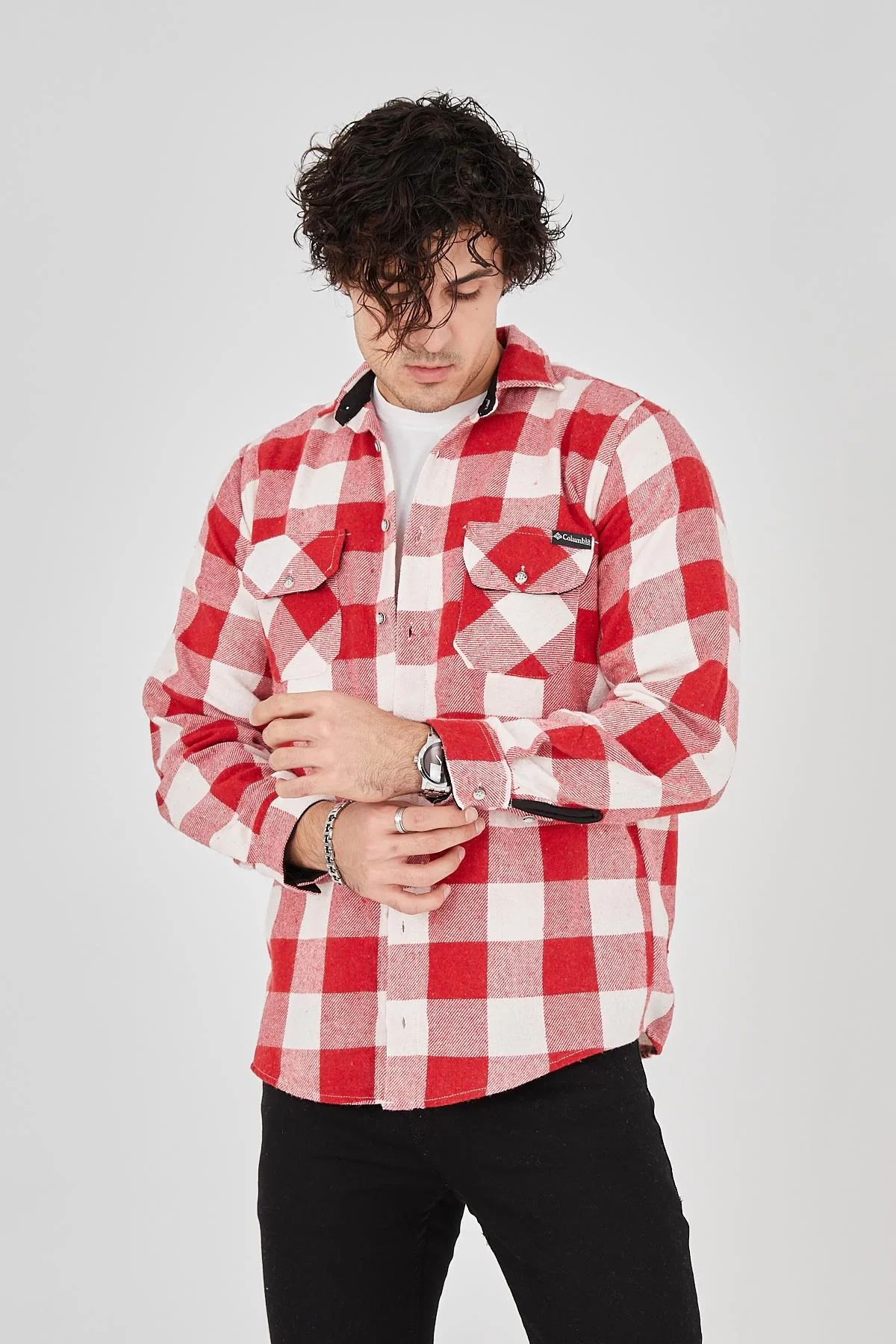 Erkek Oduncu Gömlek – Uzun Kollu, Şardonlu Kumaş, Kareli Desen, Regular Fit, Manşetli, Çift Cepli, Rahat Günlük Bahar & Kış Stil - Pembe Görsel 4