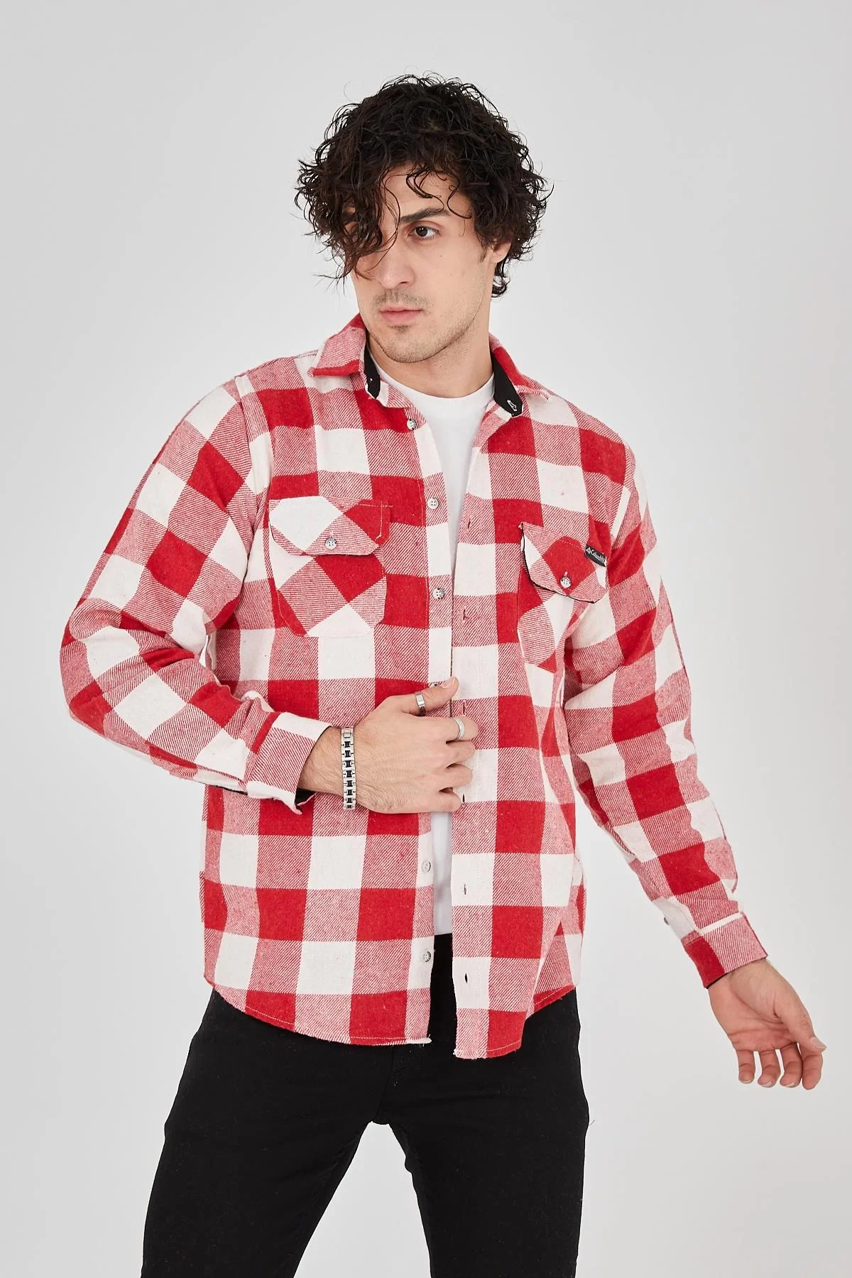 Erkek Oduncu Gömlek – Uzun Kollu, Şardonlu Kumaş, Kareli Desen, Regular Fit, Manşetli, Çift Cepli, Rahat Günlük Bahar & Kış Stil - Pembe Görsel 6