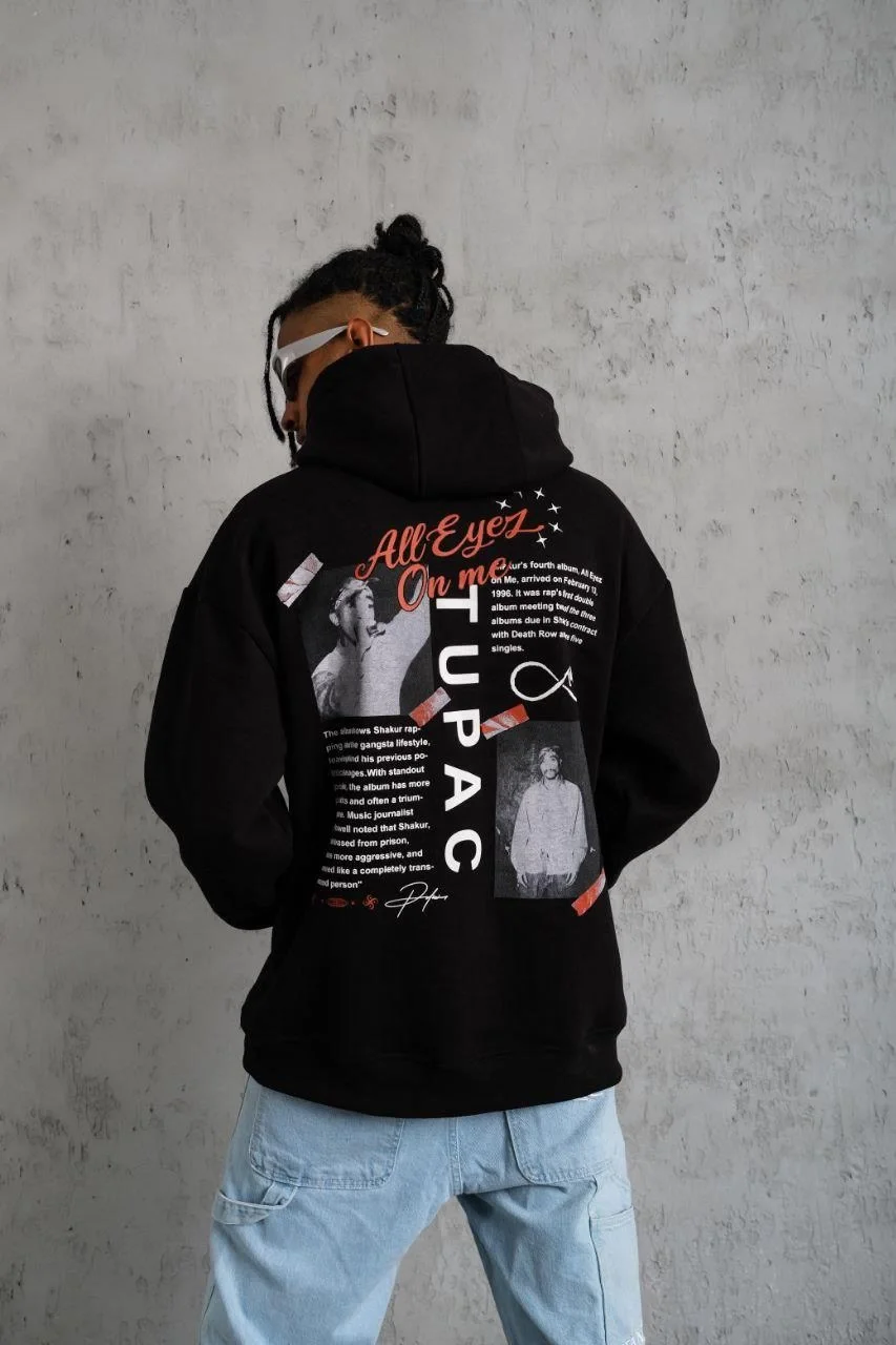 Erkek Ön Arka Baskılı Kapşonlu Sweat - Siyah Görsel 4