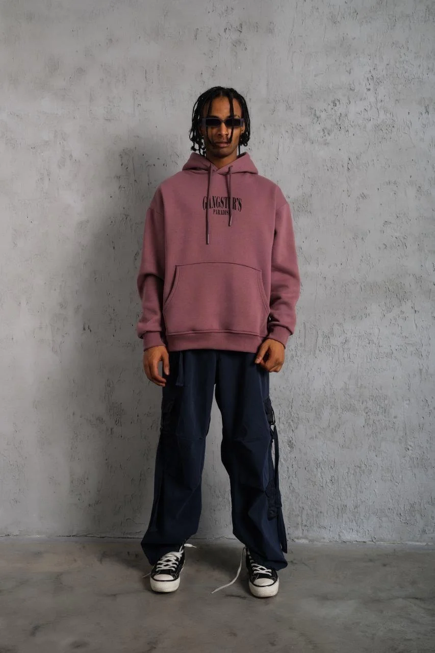 Erkek Paradise Baskılı Kapüşonlu Sweat - Gül Kurusu Görsel 4