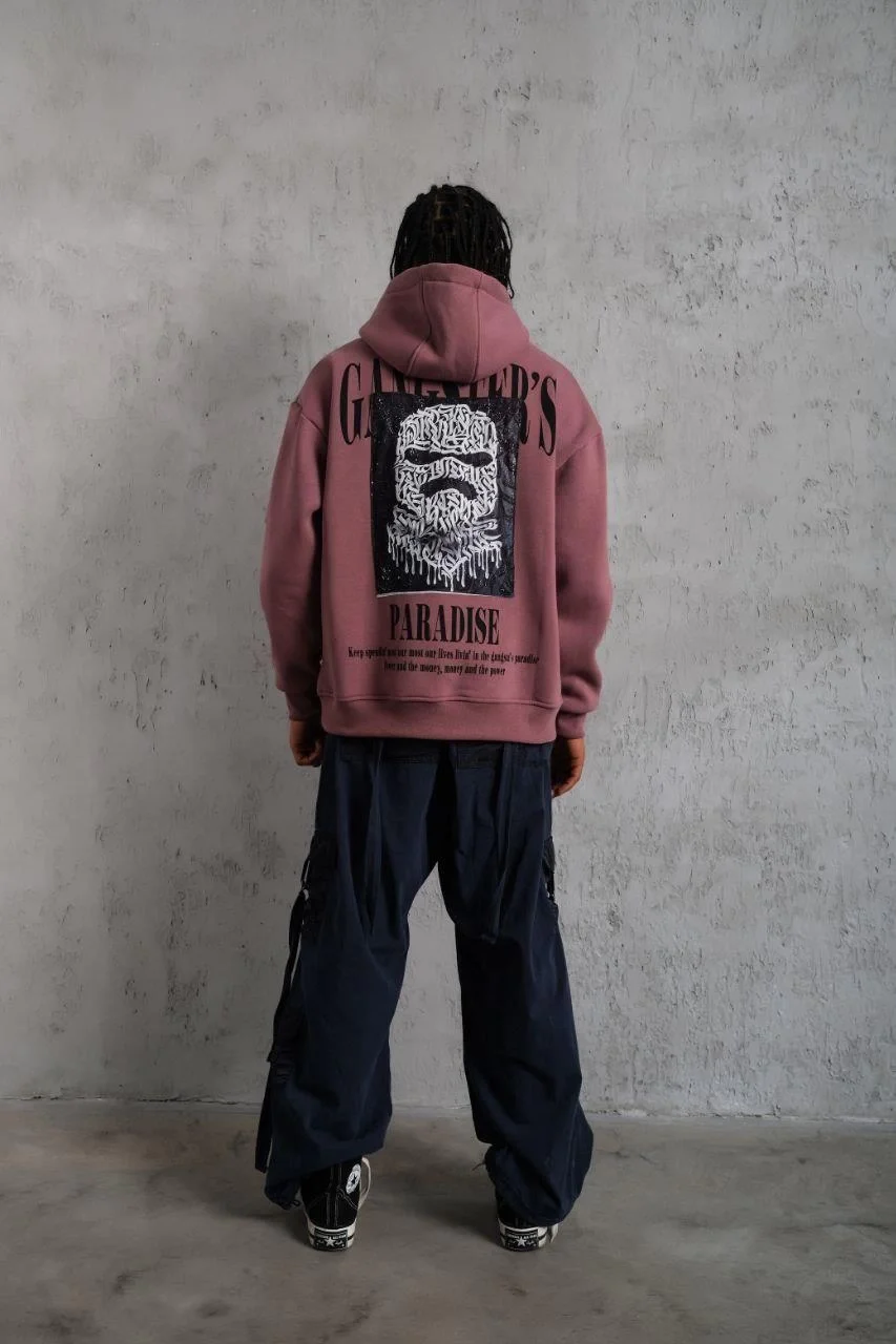 Erkek Paradise Baskılı Kapüşonlu Sweat - Gül Kurusu Görsel 5