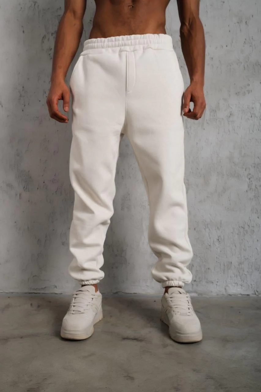 Erkek Üç İplik Alt Eşofman Lastikli - Beyaz