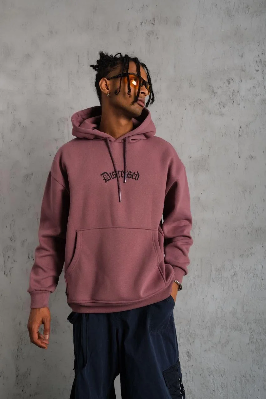 Erkek Üç İplik Baskılı Kapüşonlu Sweat - Gül Kurusu Görsel 2