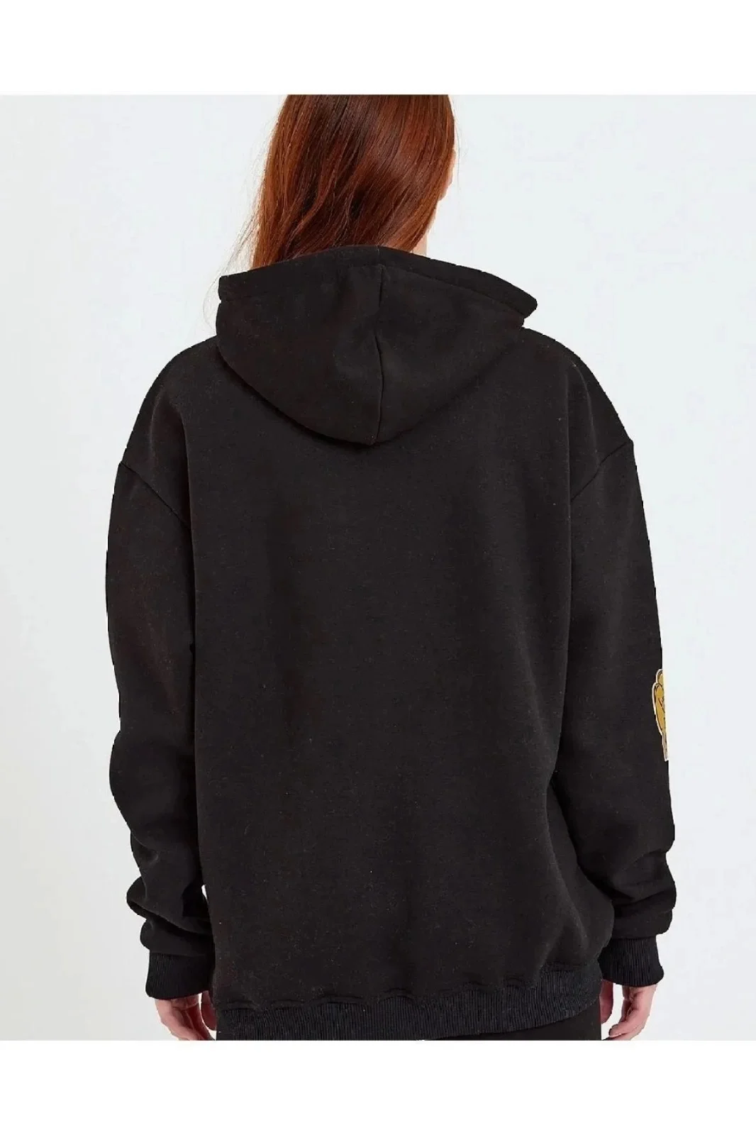 Kadın Baskılı Kapüşonlu Sweatshirt - Siyah Görsel 3
