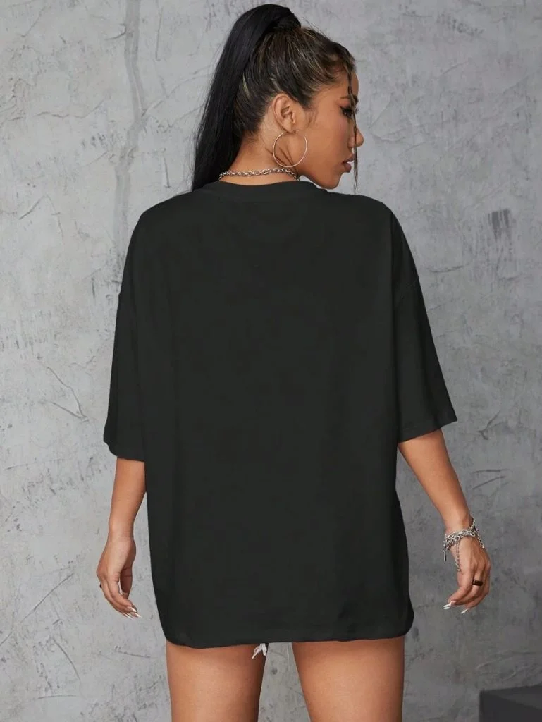 Kadın Baskılı Oversize T-shirt - Siyah Görsel 2