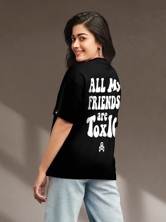 Kadın Baskılı Oversize T-shirt - Siyah Görsel 4