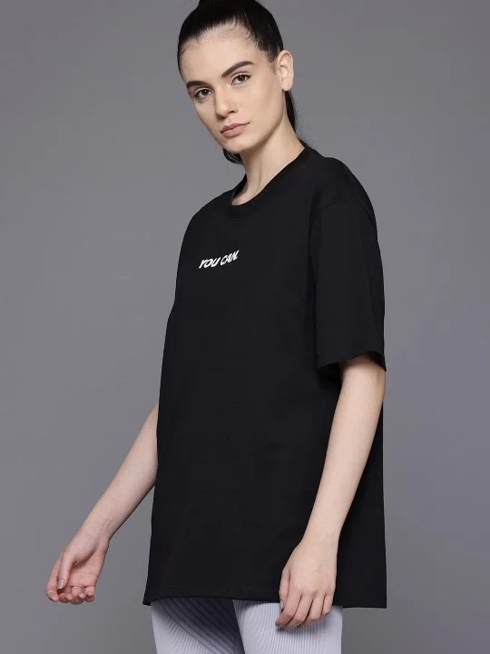 Kadın Baskılı Oversize T-shirt - Siyah Görsel 2