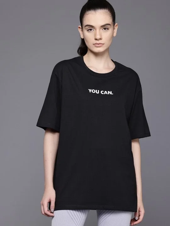 Kadın Baskılı Oversize T-shirt - Siyah Görsel 3