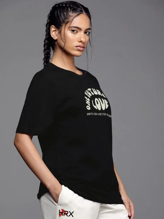 Kadın Baskılı Oversize T-shirt - Siyah Görsel 2