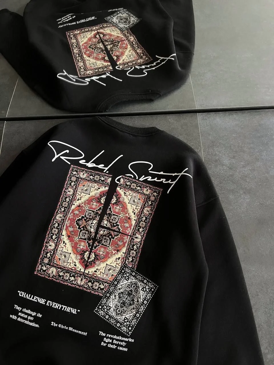 Kadın Bisiklet Yaka Baskılı SweatShirt - Siyah Görsel 3