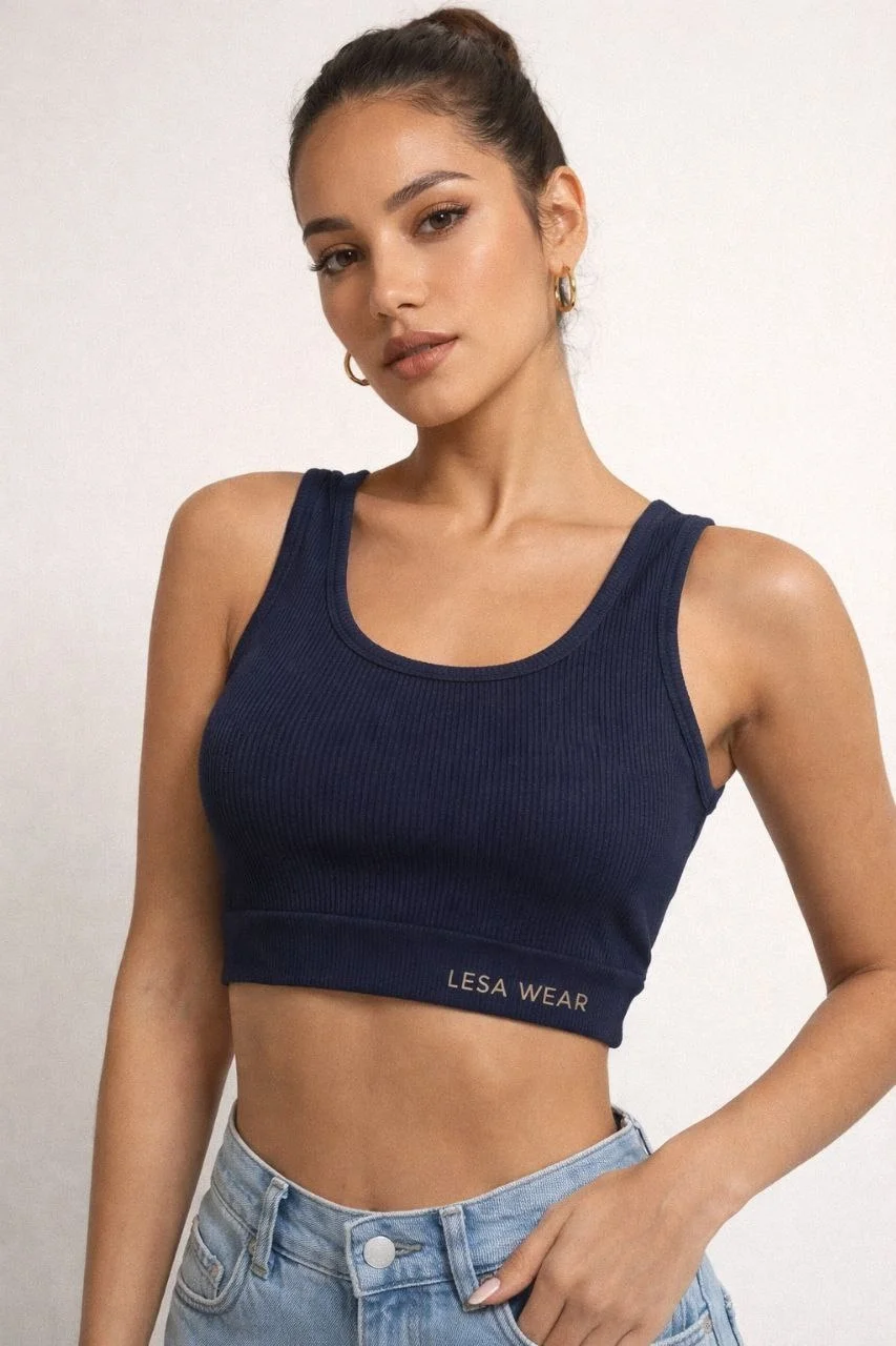 Kadın Fitilli Baskılı Crop - Lacivert Görsel 3