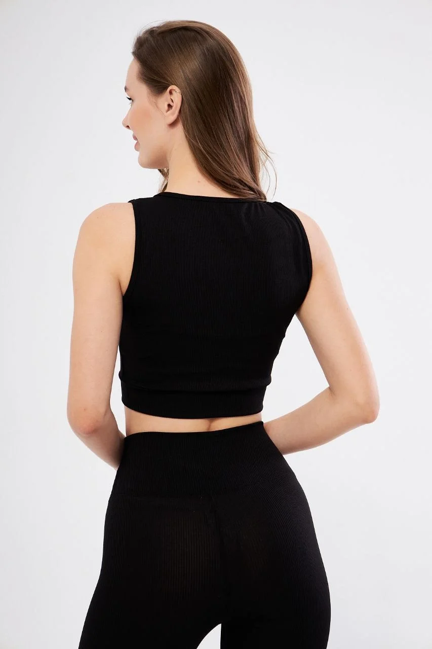 Kadın Fitilli Baskılı Crop - Siyah Görsel 2