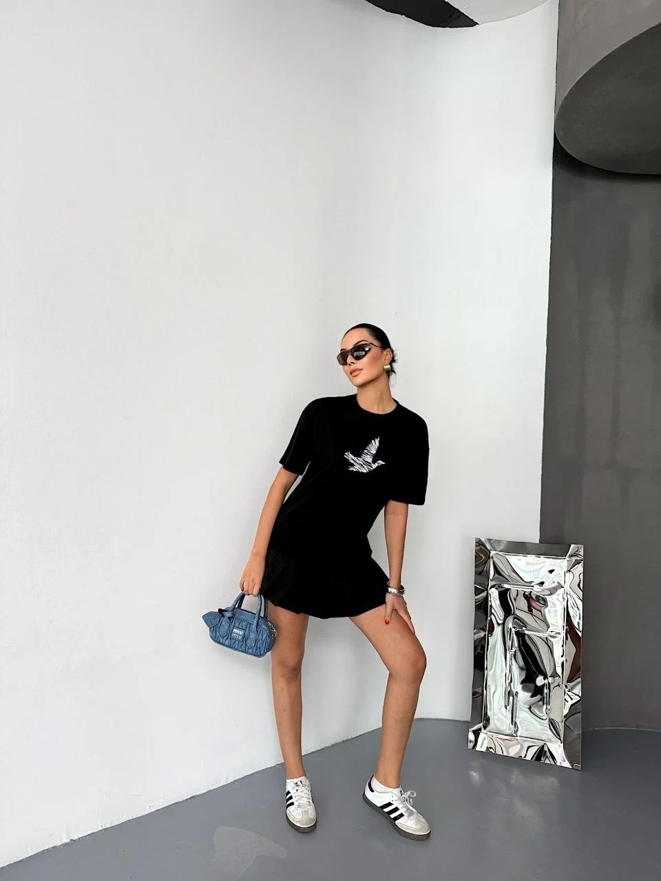 Kısa Kol Baskılı T-shirt - Siyah Görsel 7