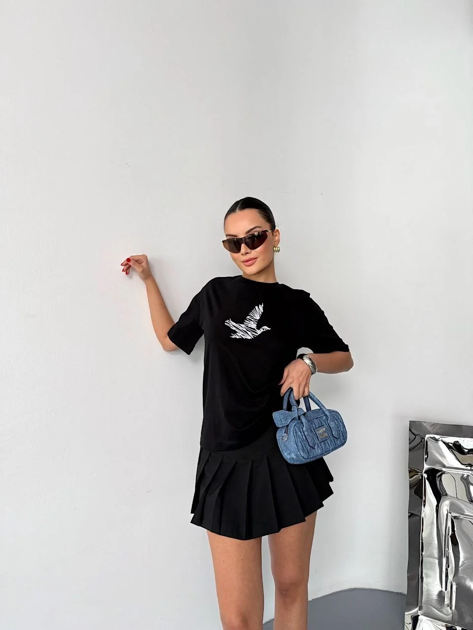 Kısa Kol Baskılı T-shirt - Siyah Görsel 3