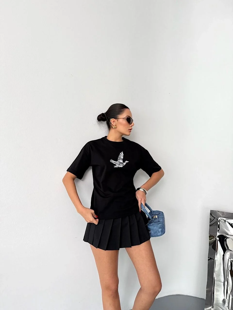 Kısa Kol Baskılı T-shirt - Siyah Görsel 4
