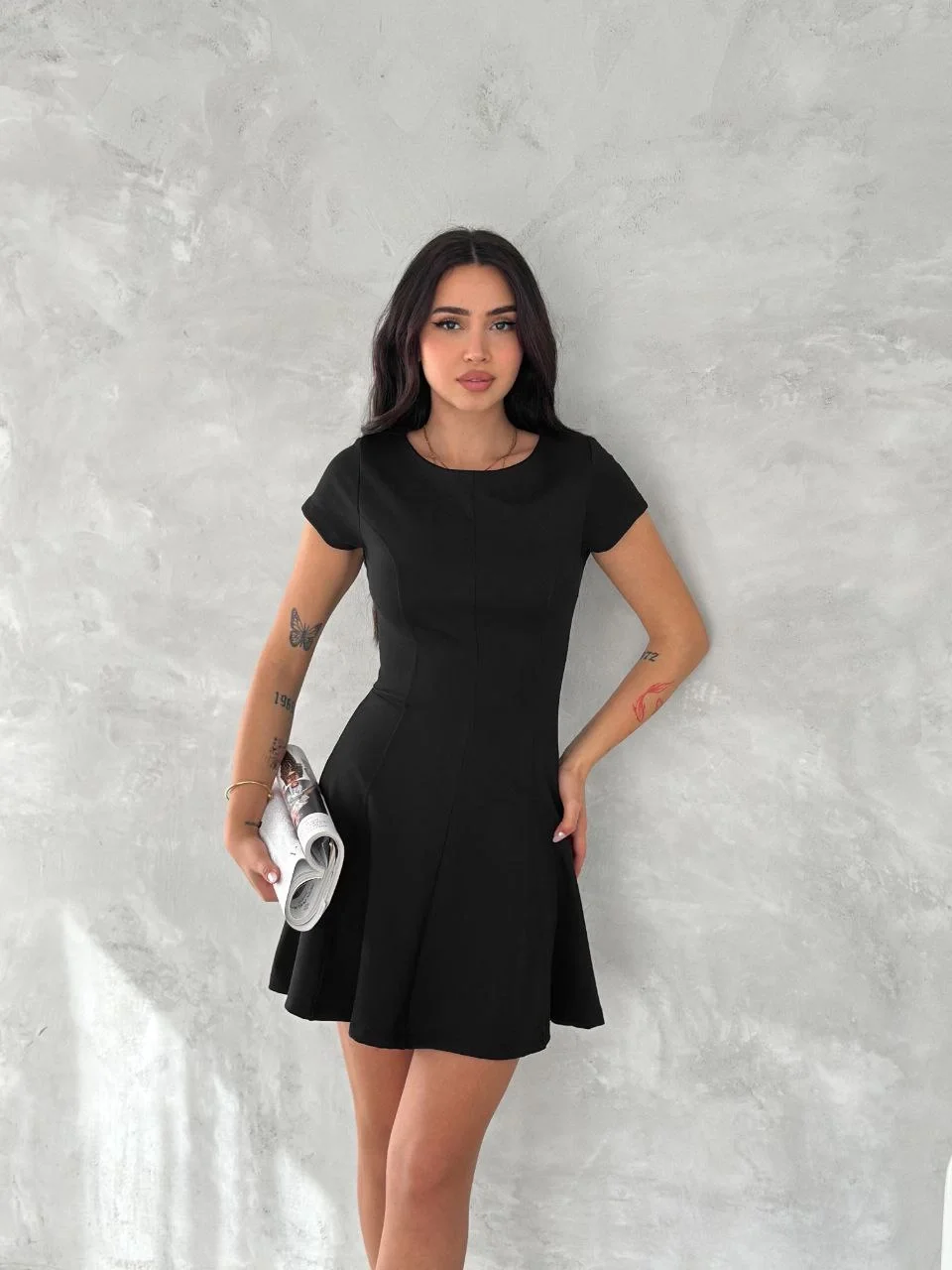 kısa kollu Mini Elbise - Siyah Görsel 4