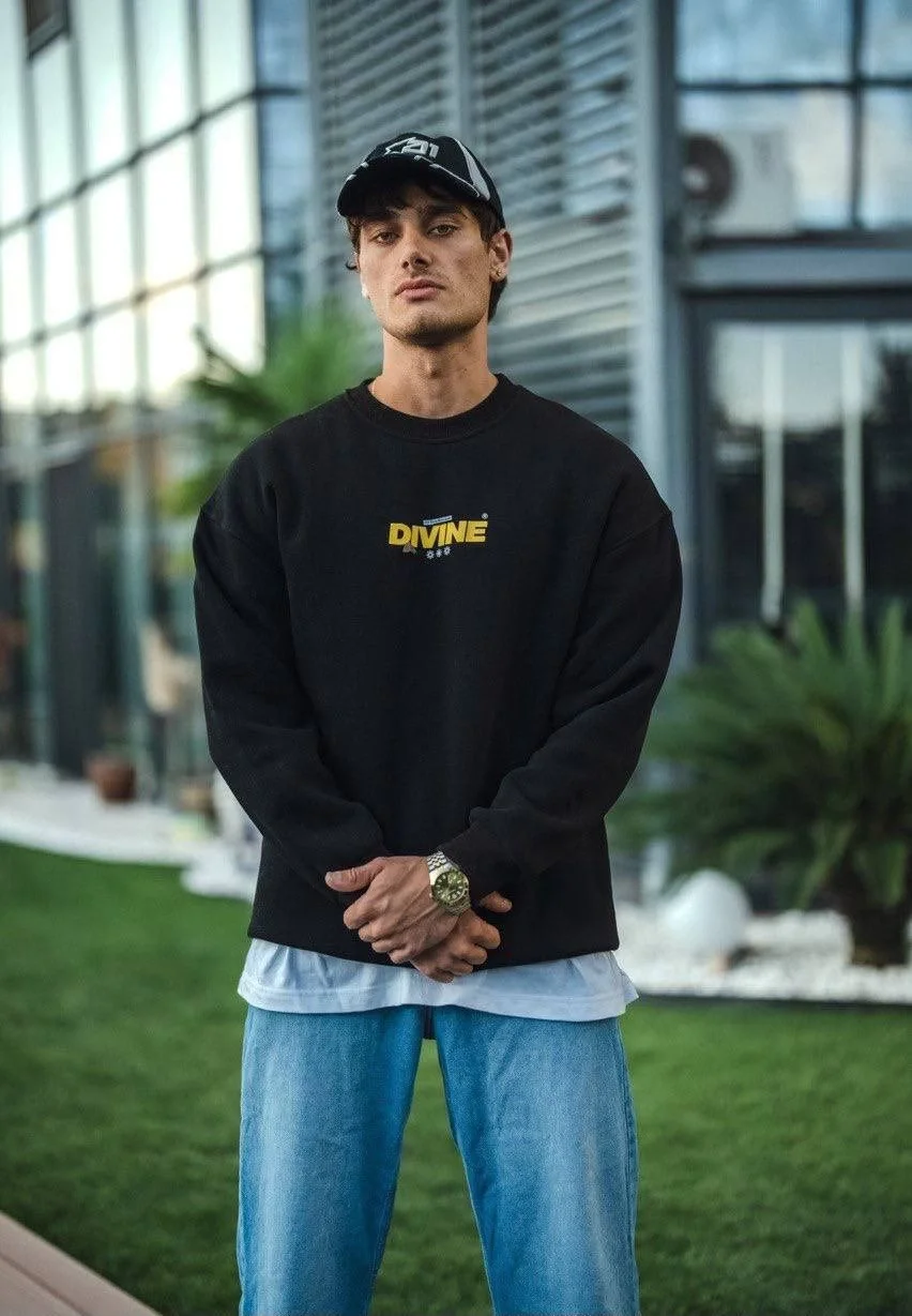 Kışlık Bisiklet Yaka Baskılı SweatShirt - Siyah Görsel 2