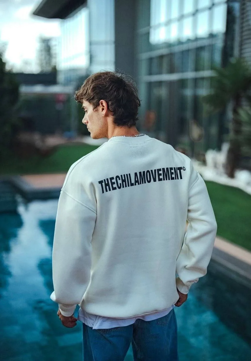 Kışlık Bisiklet Yaka Oversize Baskılı SweatShirt - Beyaz Görsel 3