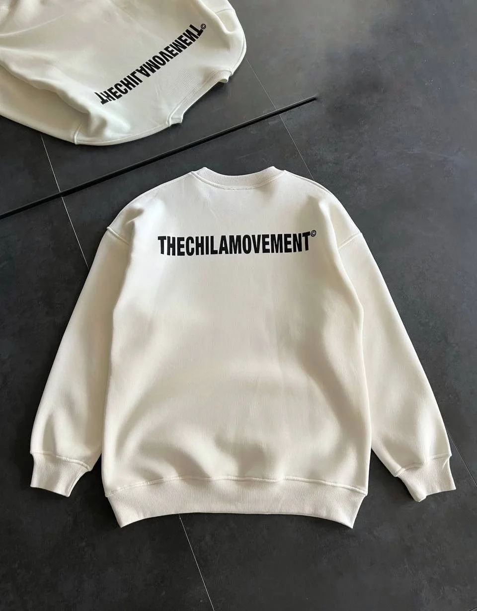 Kışlık Bisiklet Yaka Oversize Baskılı SweatShirt - Beyaz Görsel 2