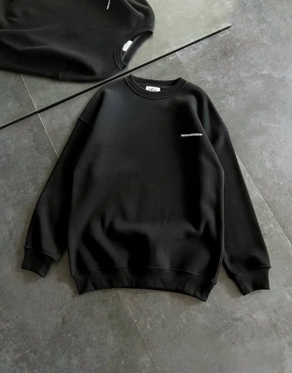 Kışlık Bisiklet Yaka Oversize Baskılı SweatShirt - Siyah Görsel 4