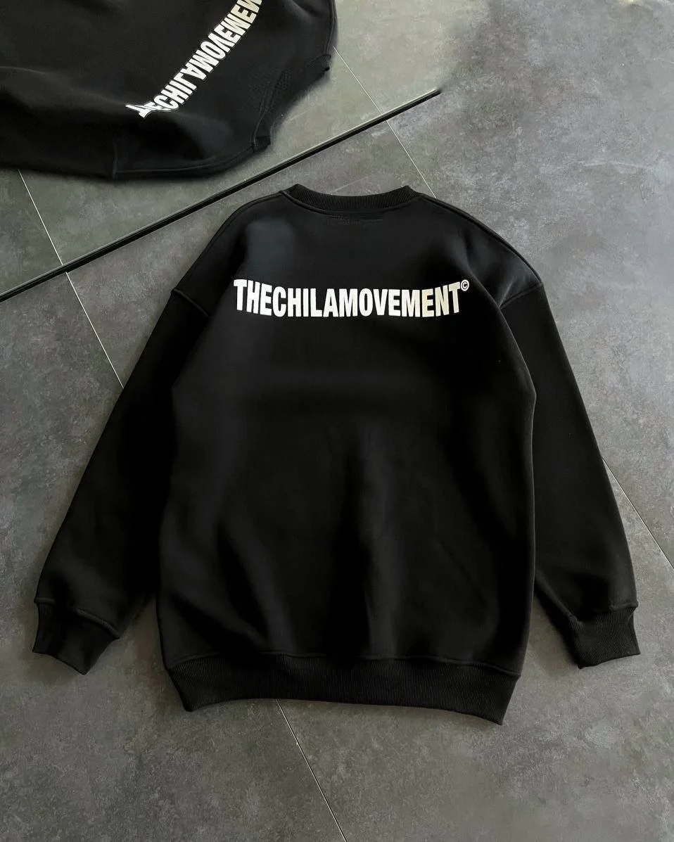 Kışlık Bisiklet Yaka Oversize Baskılı SweatShirt - Siyah Görsel 2