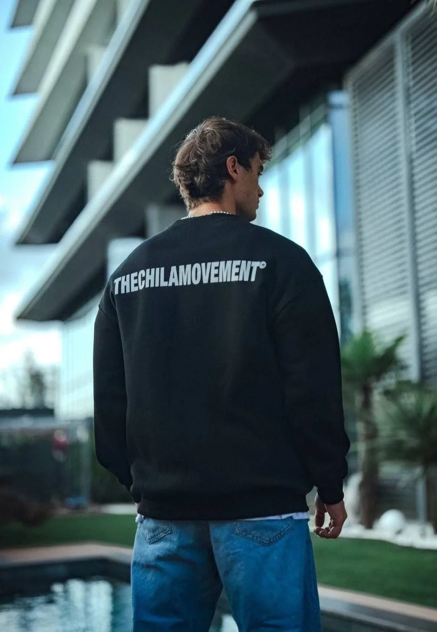 Kışlık Bisiklet Yaka Oversize Baskılı SweatShirt - Siyah Görsel 2