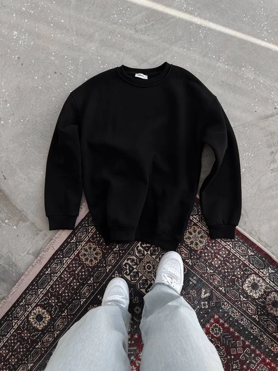 Kışlık Bisiklet Yaka Üç İplik Basic SweatShirt - Siyah Görsel 5