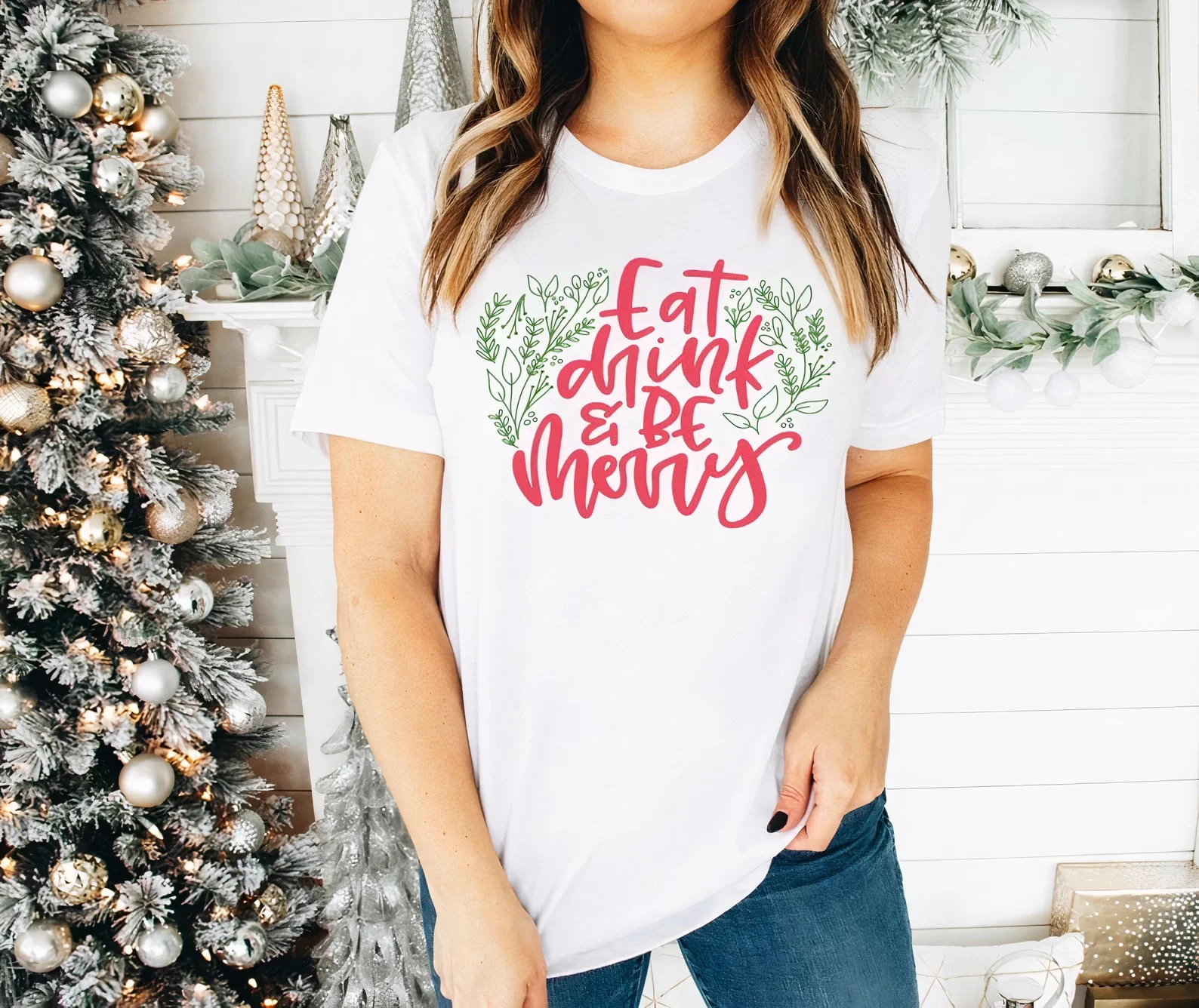 Noel İçin Özel Tasarım T-shirt - Beyaz