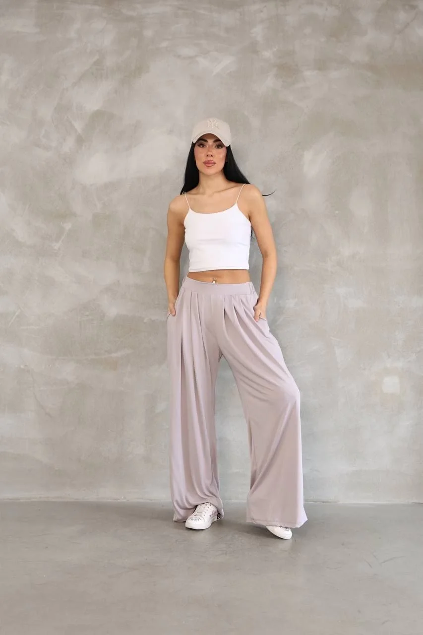 Osy Modal Yumuşak Dokulu Kadın Kumaş Boru Paça Salaş Eşofman - Bej