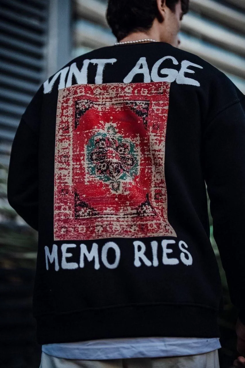 Oversize Bisiklet Yaka Üç İplik Baskılı SweatShirt - Siyah Görsel 2