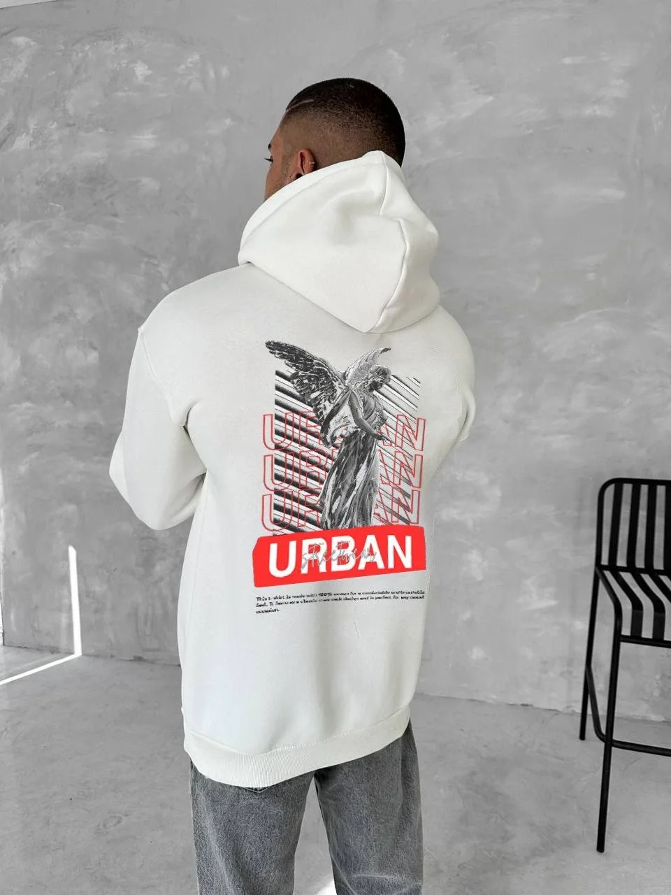 Oversize Üç İplik Kapüşonlu SweatShirt - Beyaz Görsel 2