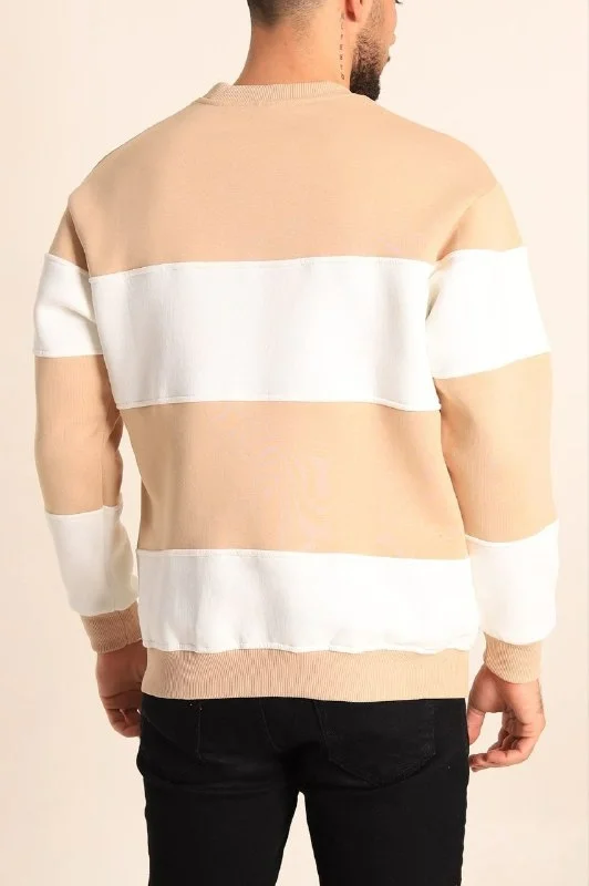 Parçalı Bisiklet Yaka Baskılı SweatShirt - Bej Görsel 2